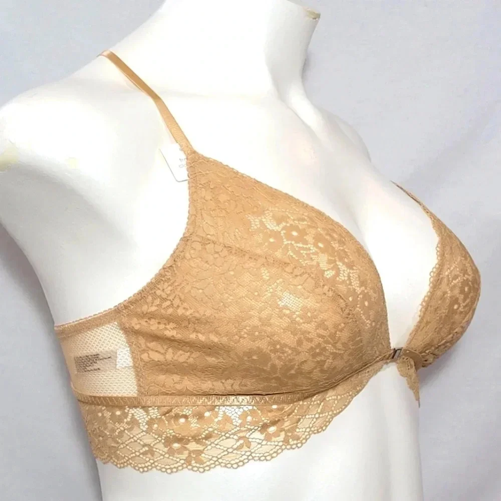 LARGE Gilligan O'Malley Front Close Lace Y-Back‎ Bralette Beige NWT